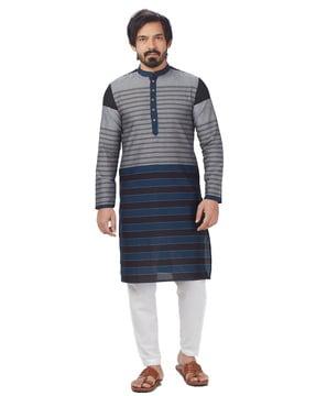 striped mandarin-collar long kurta