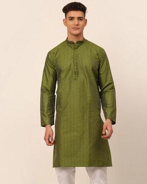 striped mandarin-collar long kurta