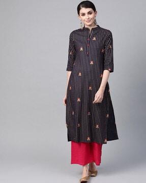 striped mandarin collar straight kurta