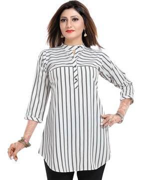 striped mandarin-collar tunic