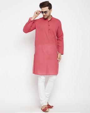 striped mandarin-neck long kurta