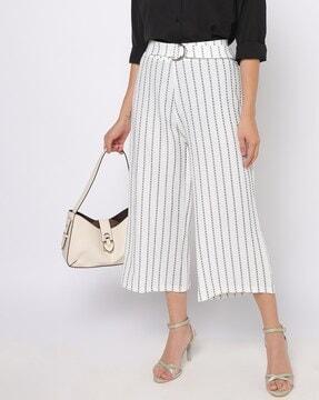 striped mid-calf length pants