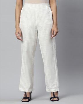 striped mid-rise pants
