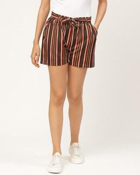 striped mid-rise shorts