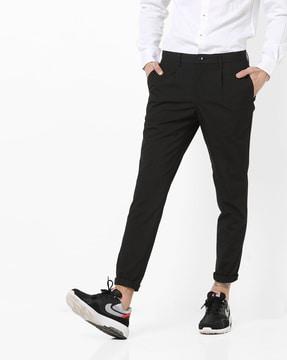 striped mid-rise slim fit pleated pants