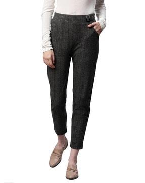 striped mid-rise trousers