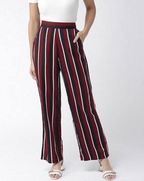 striped mid rise trousers