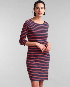 striped modern boat-neck shift dress