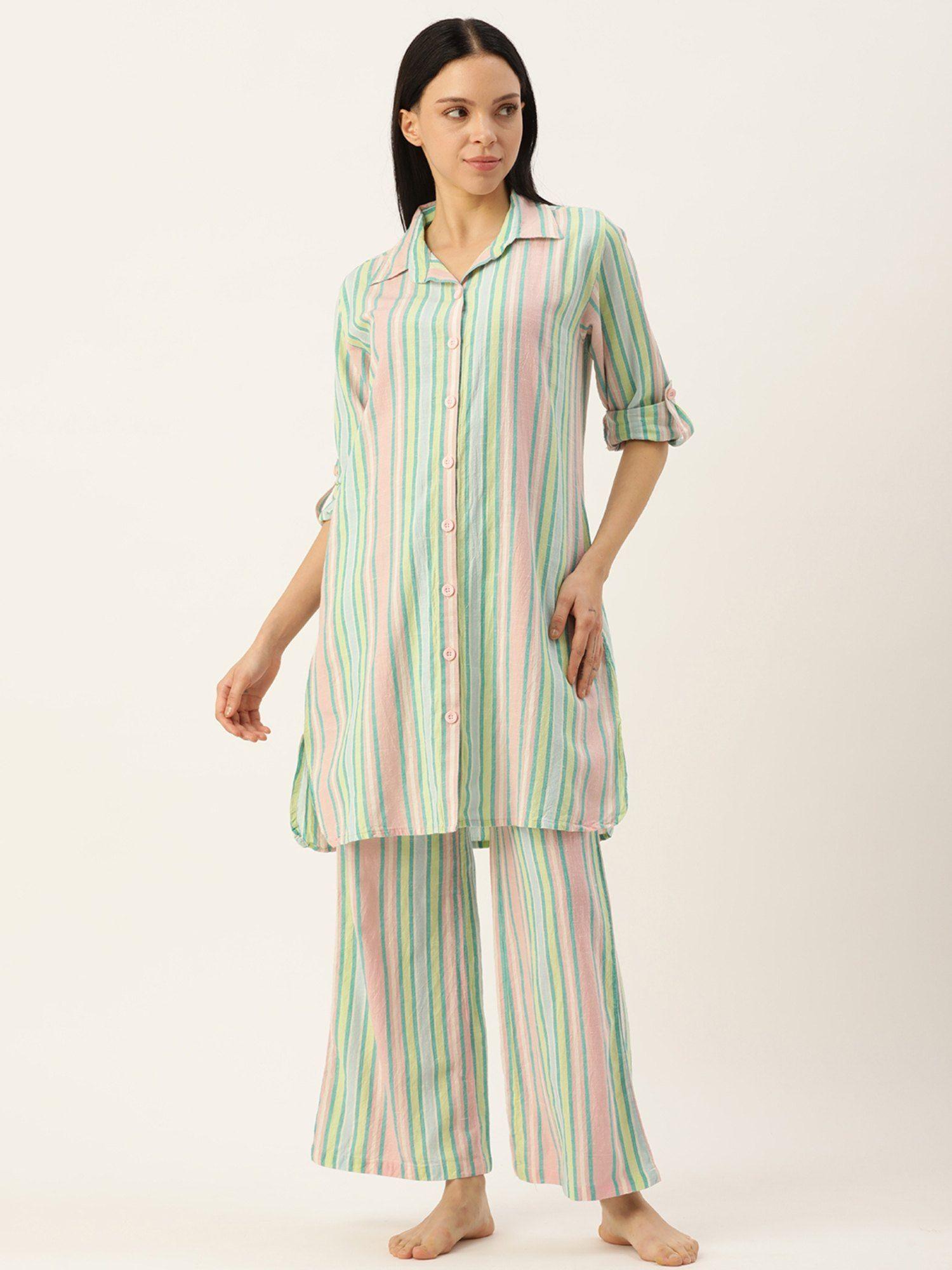 striped multi kurti and pyjama (set of 2)