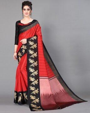 striped mysore silk saree with contrast border