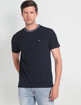 striped neck solid t-shirt