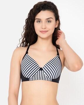 striped non-wired t-shirt bra