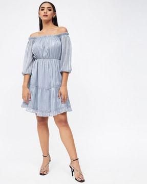 striped off-shoulder a-line dress