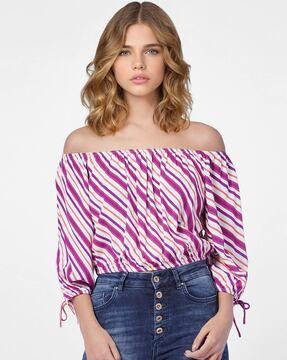 striped off-shoulder blousons top