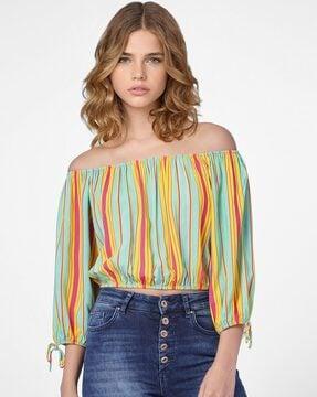 striped off-shoulder blousons top