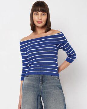 striped off-shoulder pullover