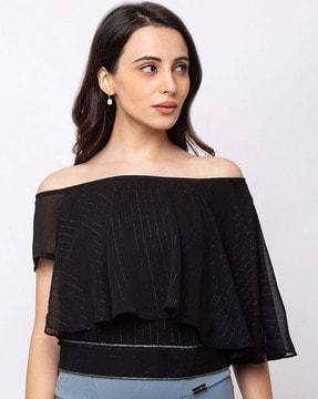 striped off-shoulder sleeves blouson top