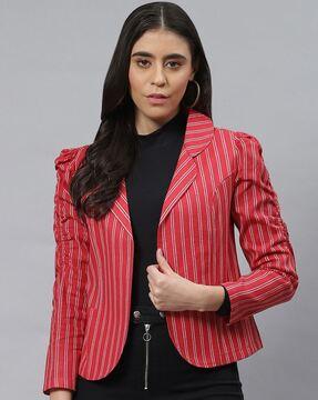 striped open-front jacket