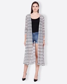 striped open-front jacket