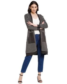 striped open-front shrug with insert pocket