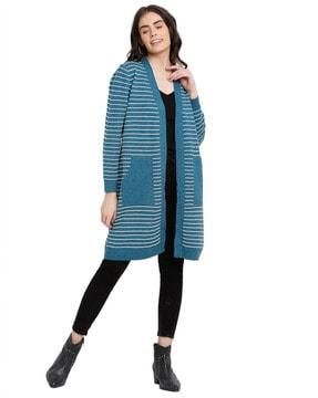 striped open-front shrug