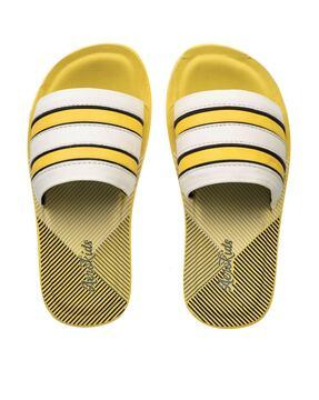 striped open-toe slides