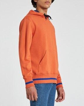 striped organic cotton regular fit hooded sweatshirt