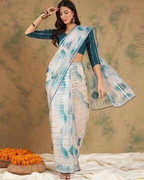 striped organza saree