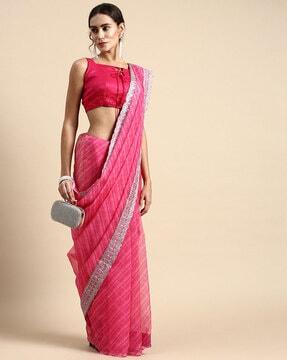 striped organza traditional saree with blouse piece