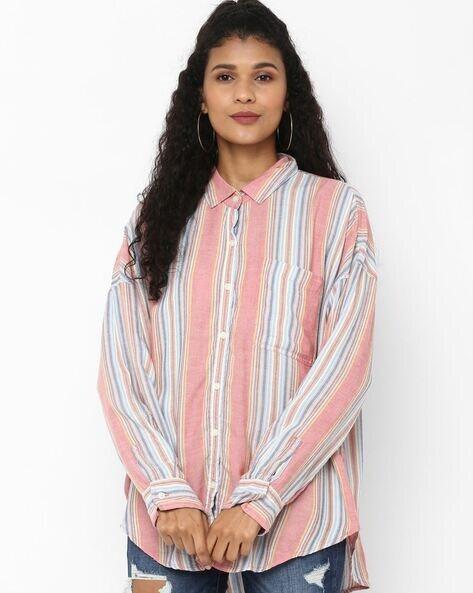 striped oversized shirt with patch pocket