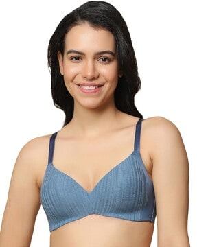 striped padded non-wired t-shirt bra