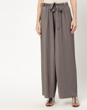 striped palazzos with waist tie-up