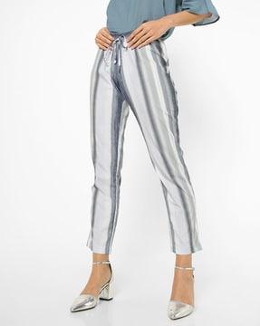 striped pants with elasticated drawstring waist