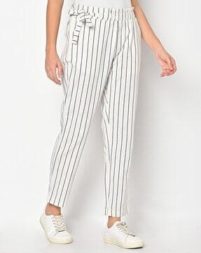 striped pants with elasticated drawstring waist