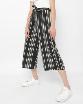 striped pants with waist tie-up