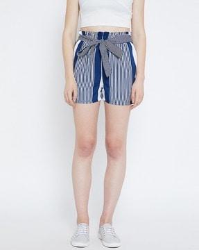 striped paperbag shorts with belt