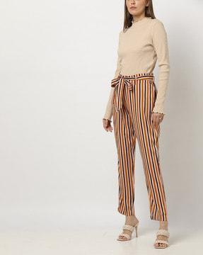 striped paperbag waist tapered fit trousers