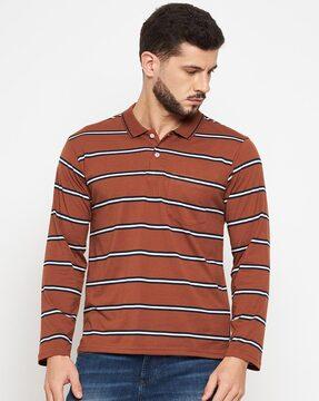 striped patch pocket polo t-shirt