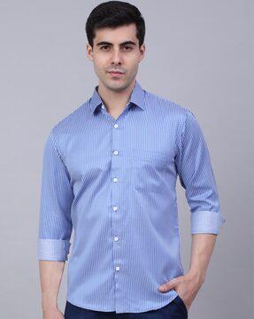 striped patch-pocket shirt