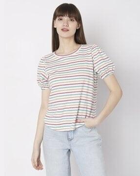 striped pattern crew-neck t-shirt