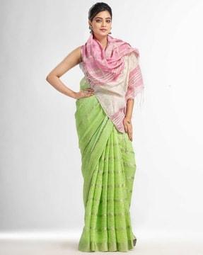 striped pattern saree with contrast border