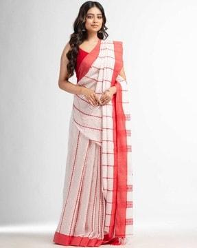 striped pattern saree with contrast border