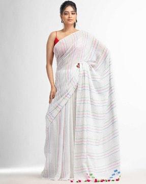 striped pattern saree with contrast pallu