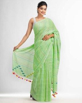 striped pattern saree with contrast pallu