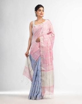 striped pattern saree with contrast pallu