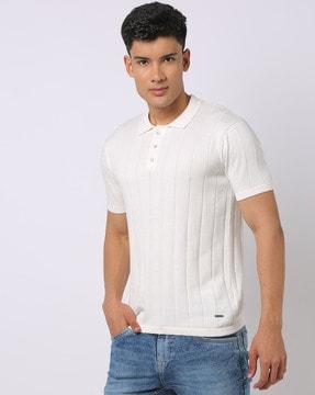 striped patterned knit polo t-shirt