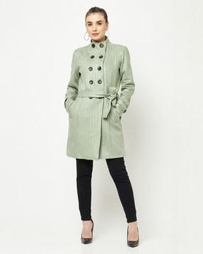 striped peacoat with button closure