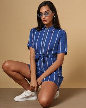 striped playsuit with belt