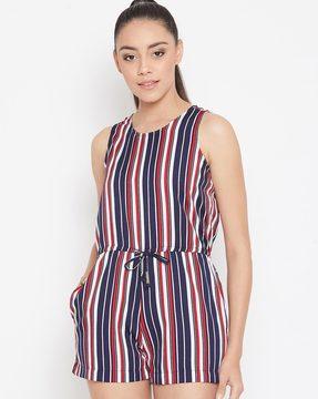 striped playsuit with insert pockets