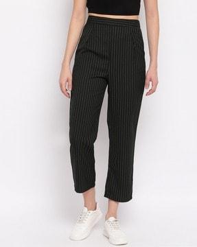 striped pleat-front trousers